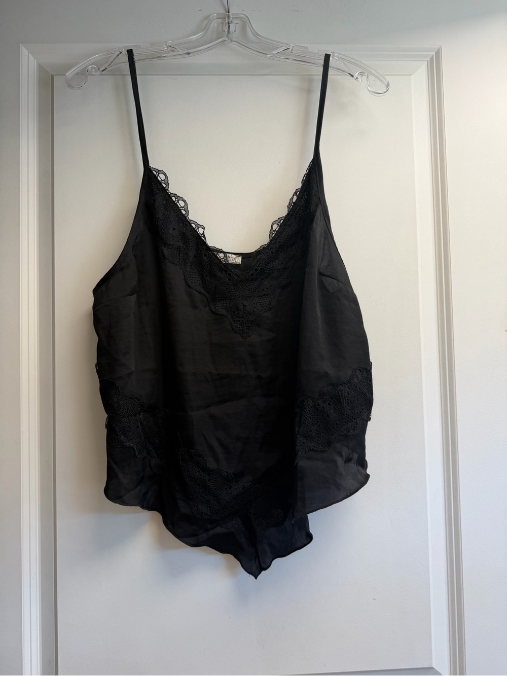 Free People your eyes Black Lace Trim asymmetrical Silk Camisole